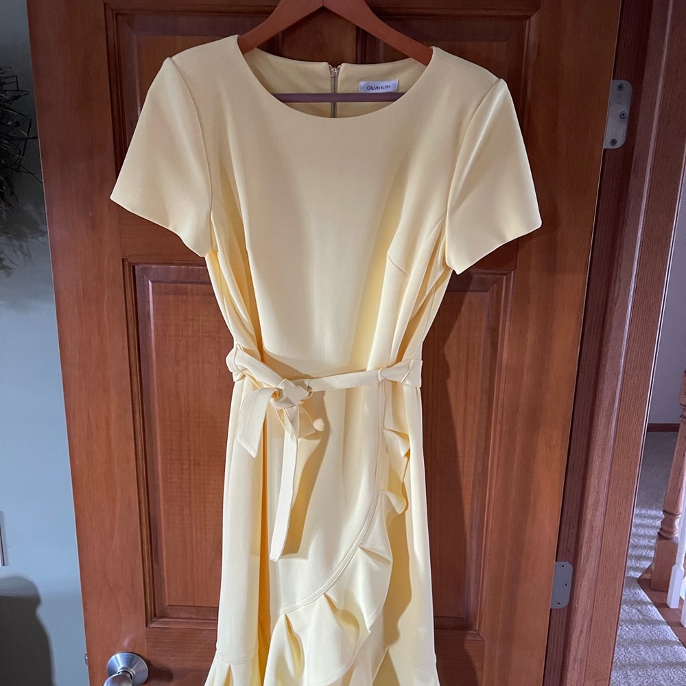 Calvin Klein Yellow Midi Dress with Belt